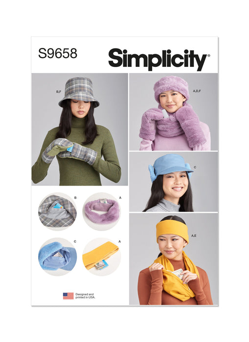 S9658 Misses' Hats, Headband, Mittens, Cowl and Infinity Scarf