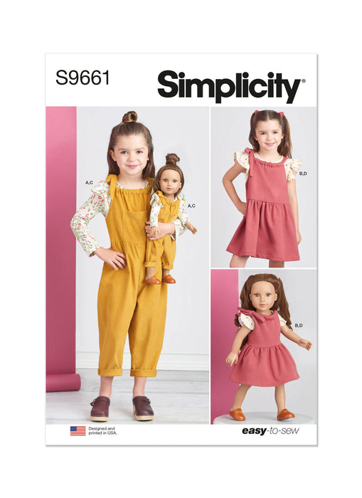 S9661 Children's Knit Tops, Overalls, and Jumper and Doll Clothes for 18" Doll