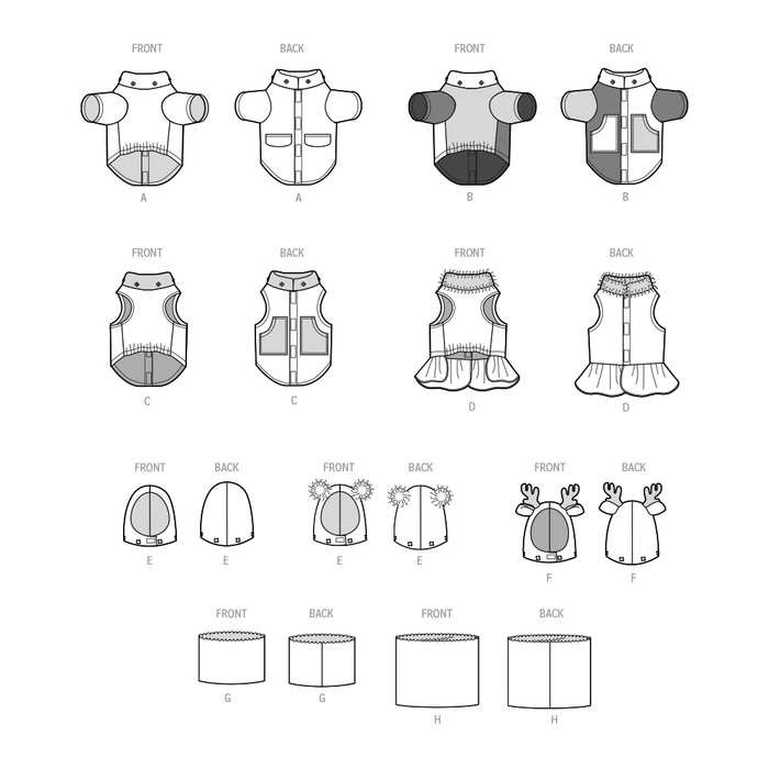 S9663 Pet Coats with Optional Hoods and Cowls in Sizes S-M-L and Adult Cowl