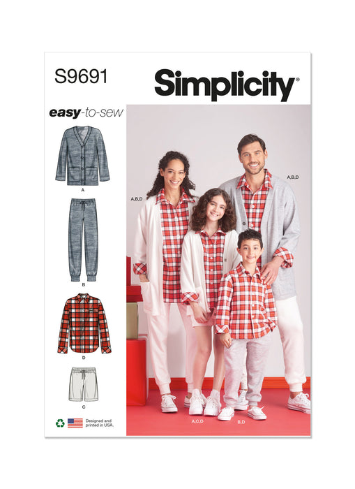 S9691 Girls', Boys' and Adults' Lounge Shirt, Cardigan, Shorts and Joggers