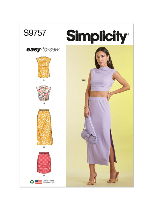 S9757 Misses' Knit Top and Skirt in Two Lengths