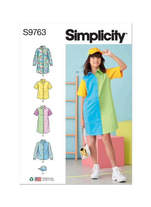 S9763 Girls' Shirtdresses, Shirts and Hat