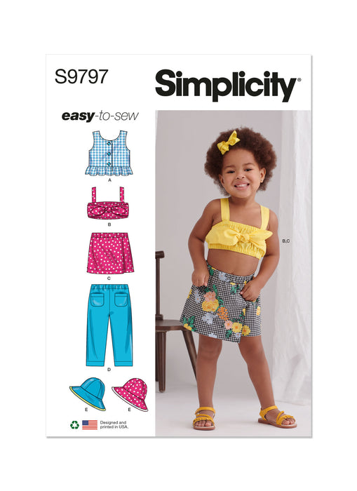 S9797 Toddlers' Tops, Skort, Pants and Hat in Three Sizes