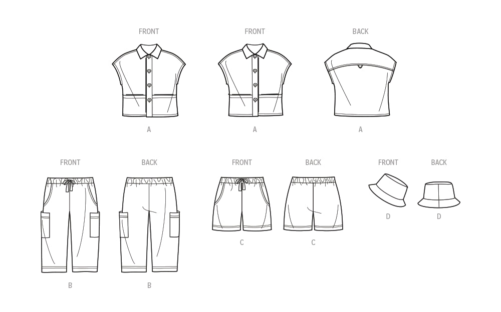 S9798 Toddlers' Top, Pants, Shorts and Hat in Three Sizes