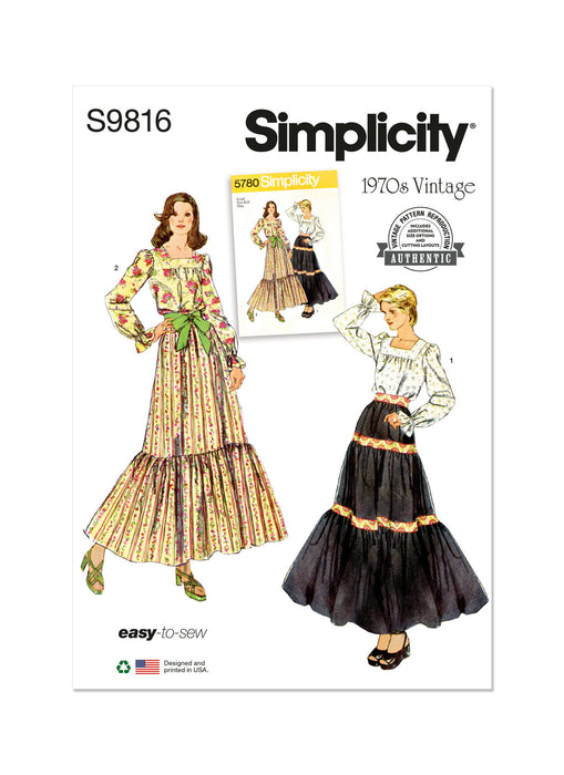 S9816 Vintage 1970s Misses' Blouse and Skirts
