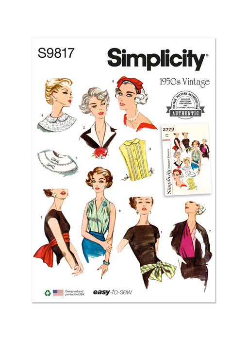 S9817 Vintage 1950s Misses' Neckwear, Headband, Dickey and Sash-Belt