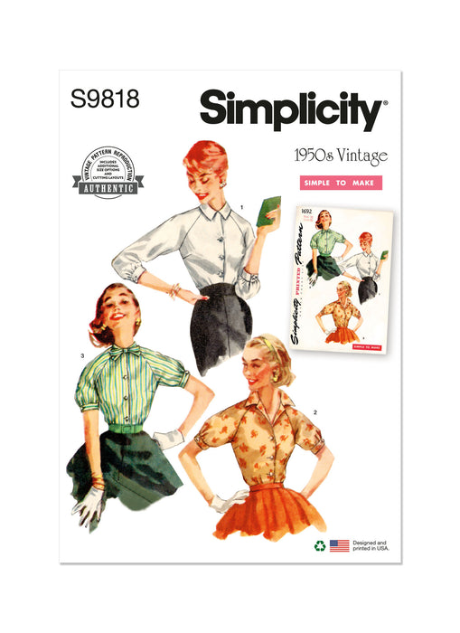 S9818 Vintage 1950s Misses' Blouses
