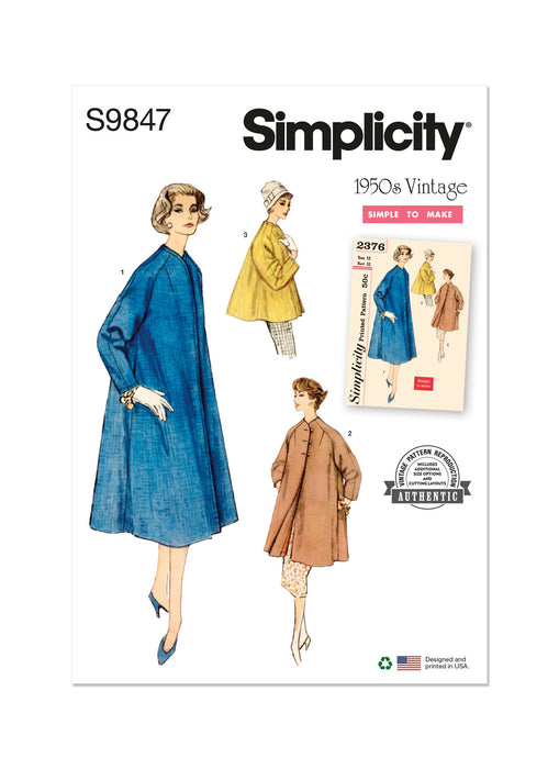 S9847 Vintage 1950s Misses' Coat in Three Lengths