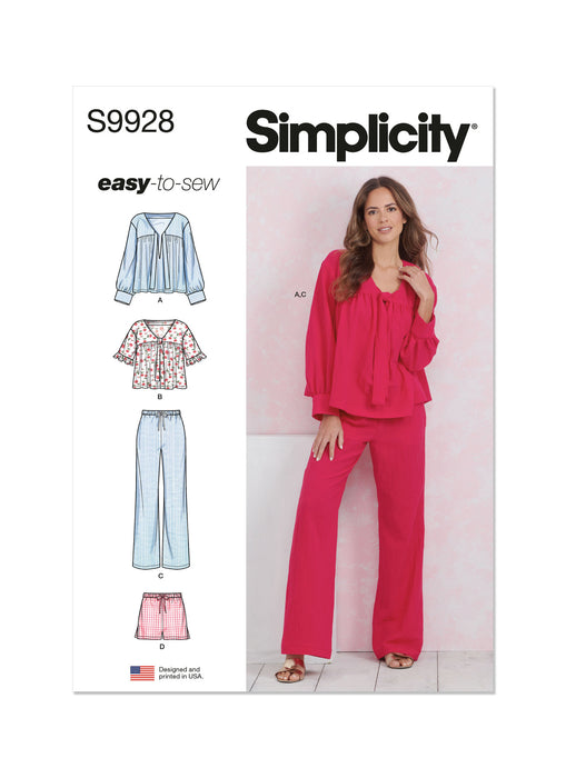 S9928 Misses' Lounge Tops, Pants and Shorts