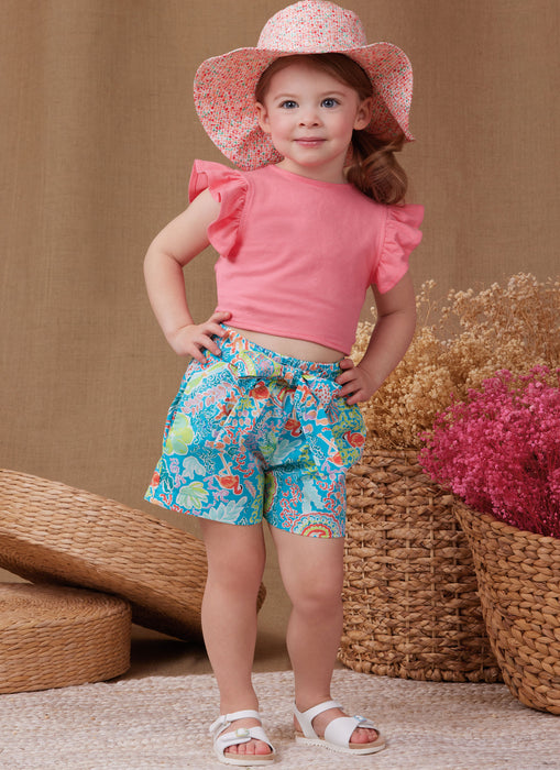 S9961 Toddlers' Shorts, Pants, Hat and Knit Top Worn Front or Back