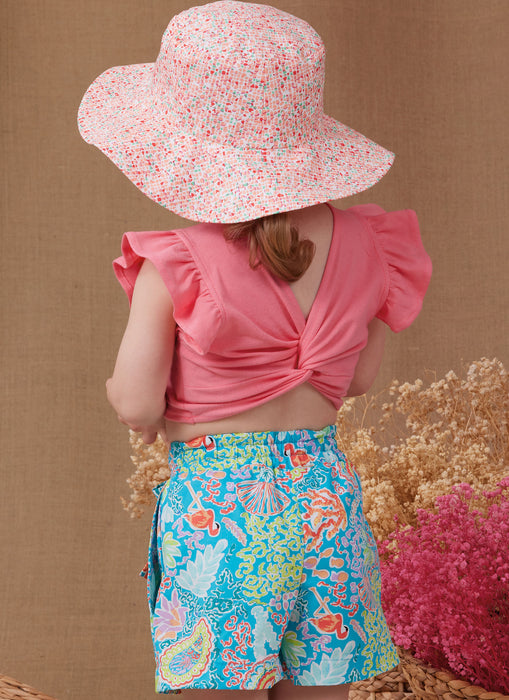 S9961 Toddlers' Shorts, Pants, Hat and Knit Top Worn Front or Back