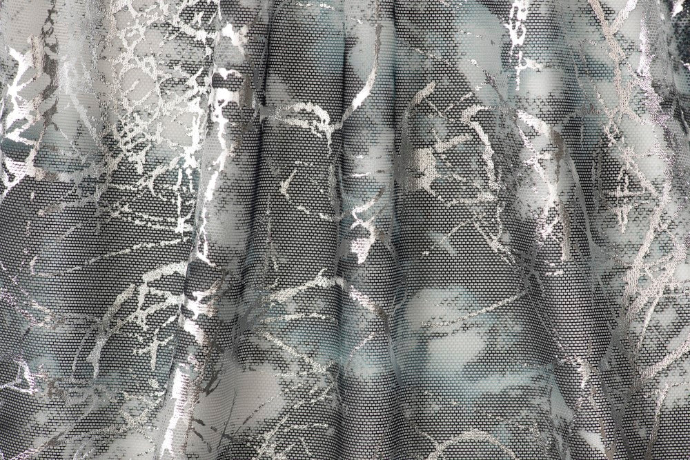 Printed & foiled mesh - SILVER ON BLACK