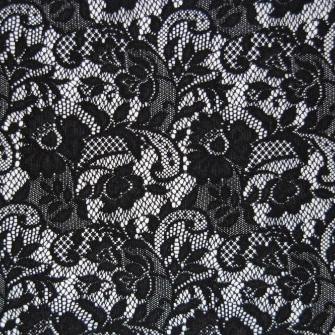 Floral stretch Lace - BLACK