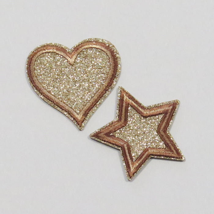 HEART & STAR BEIGE GLITTER - Iron-on Patches