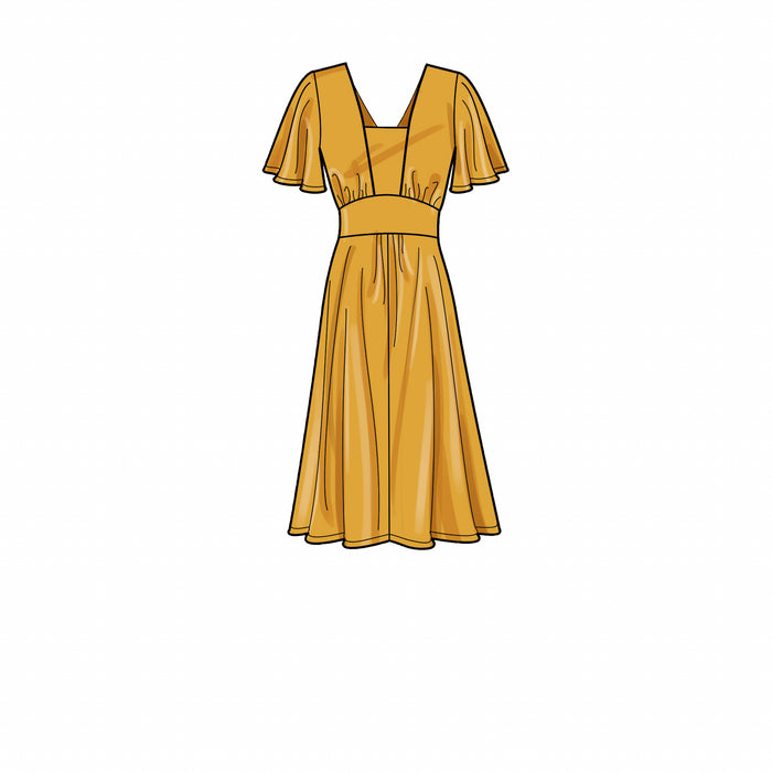 S9325 Misses' and Women's Dress with Length and Sleeve Variations. Size: 36-54