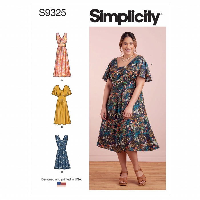 S9325 Misses' and Women's Dress with Length and Sleeve Variations. Size: 36-54
