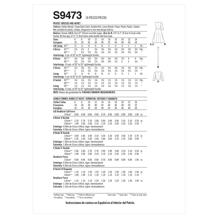 S9473 Misses' Dresses and Jacket