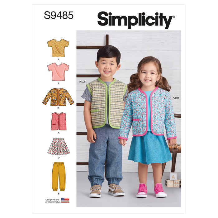 S9485 Toddlers' Knit Top, Jacket, Vest, Skirt and Pants