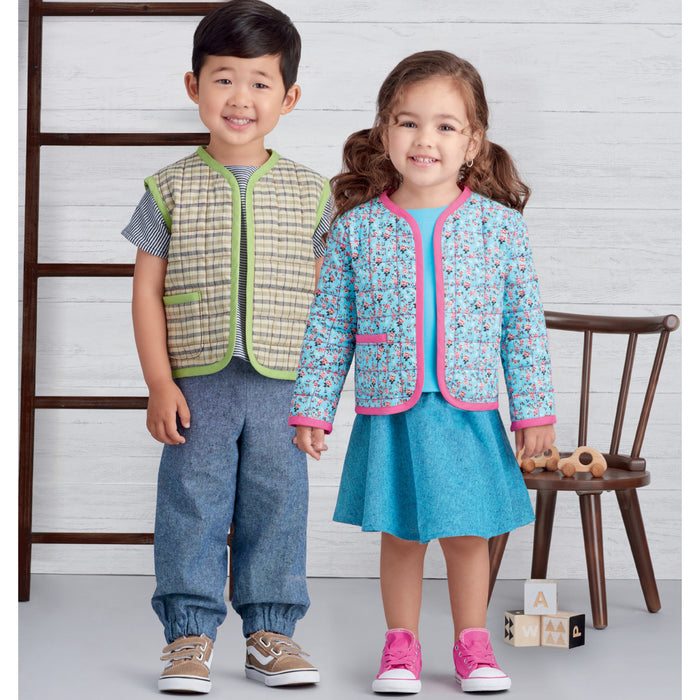 S9485 Toddlers' Knit Top, Jacket, Vest, Skirt and Pants