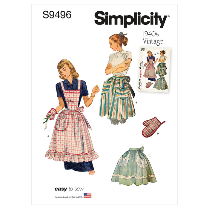 S9496 Misses' 1940s Vintage Apron