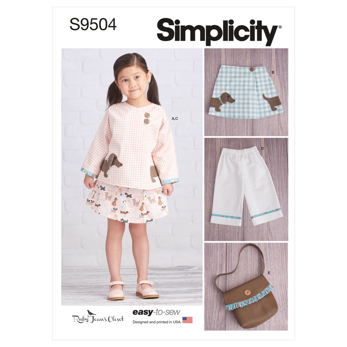 S9504 Children's Jacket, Skirt, Cropped Pants and Purse
