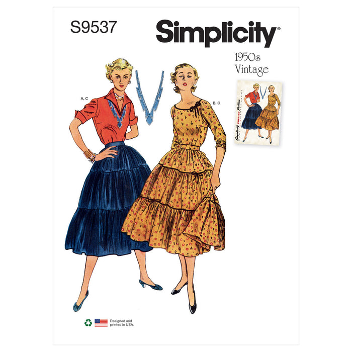 S9537 Misses' 1950s Vintage Blouses and Skirt