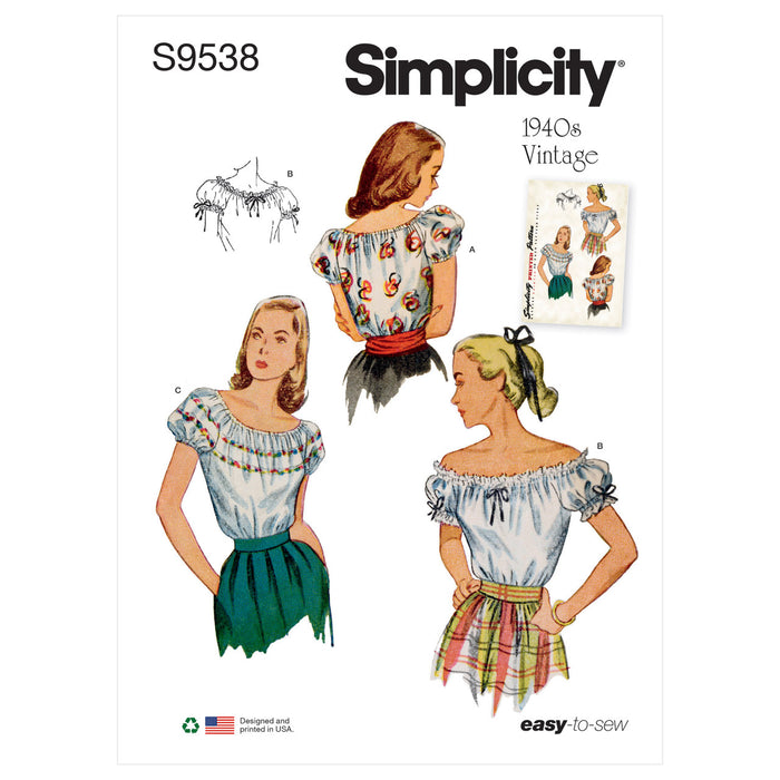 S9538 Misses' 1940s Vintge Blouses