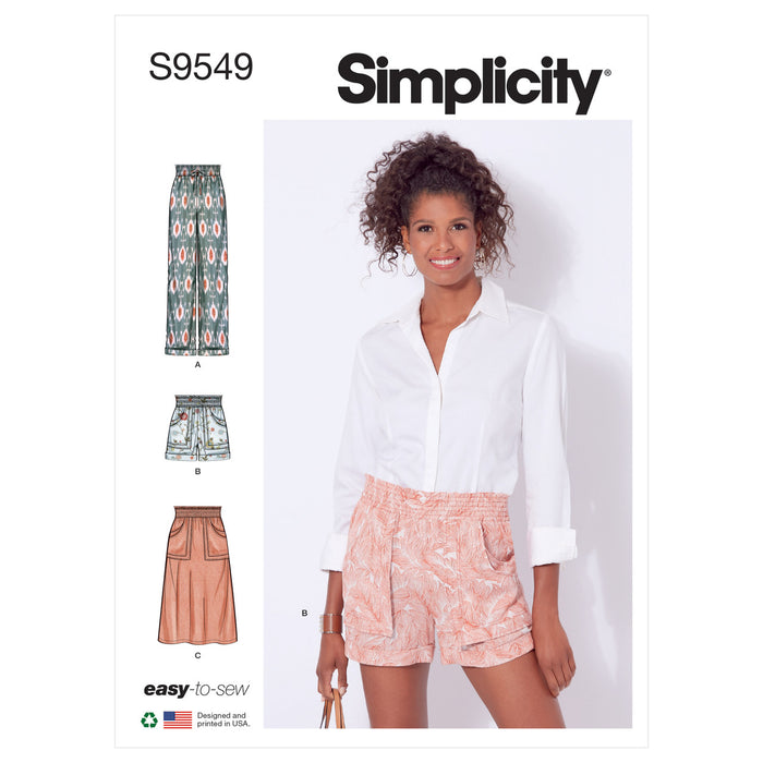 S9549 Misses' Pants, Shorts and Skirt