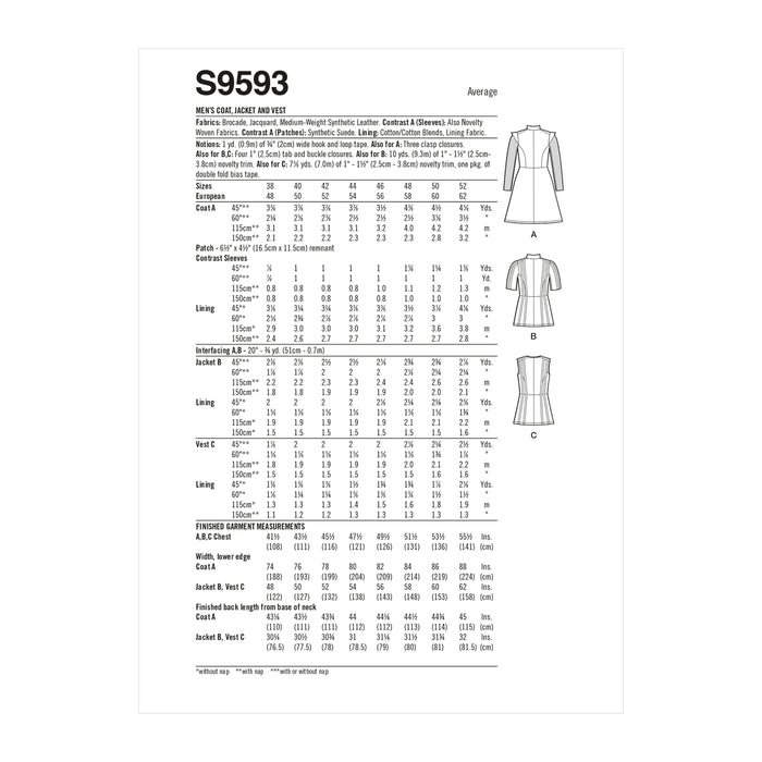 S9593 Men's Coat, Jacket and Vest