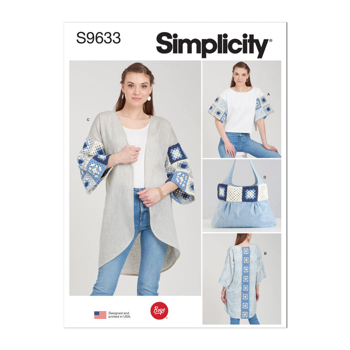 S9633 Misses' Crochet and Sew Top, Jacket and Bag. Size: XS-XL