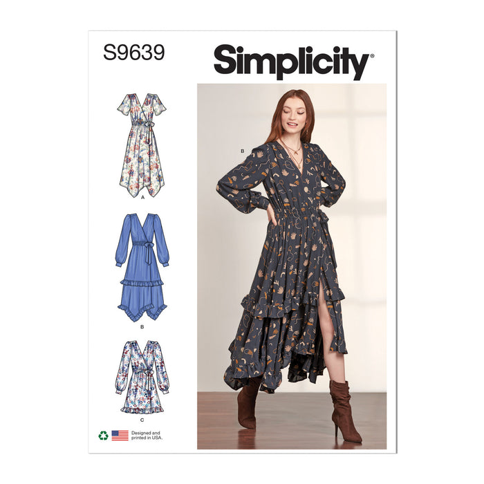 S9639 Misses' Midi Wrap Dress. Size: 32-50
