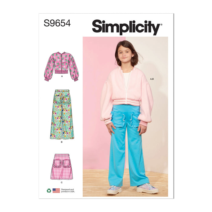 S9654 Children's and Girls' Jacket, Pants and Skirt. Size: 3-14 y