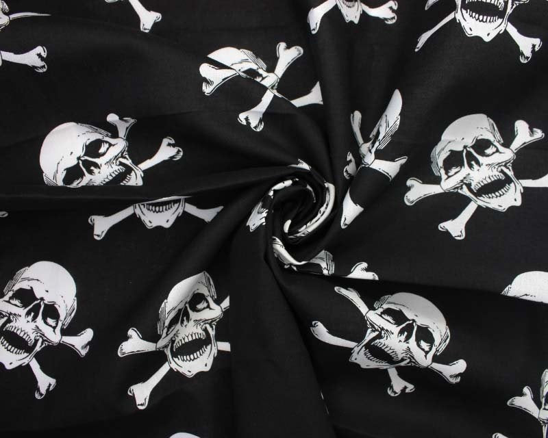 Cotton Skulls & Cross bone - Black - 150 cm