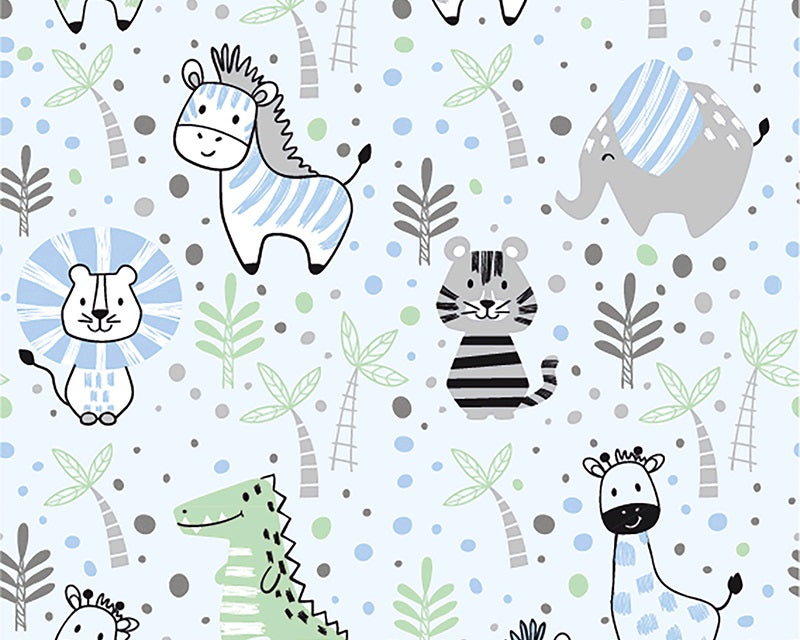 Animals Cotton Jersey-Light Blue