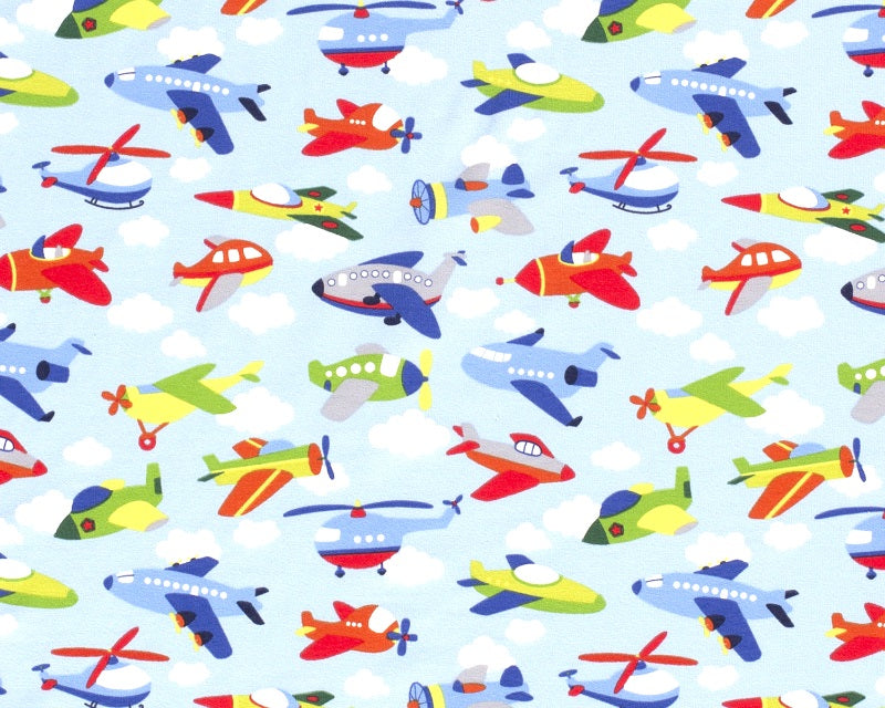 Airplane Cotton Jersey-Baby Blue