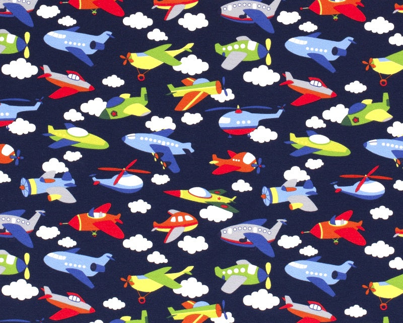 Airplane Cotton Jersey-Navy