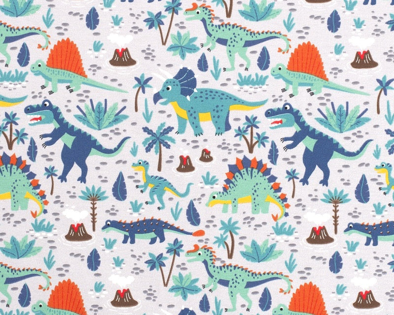 Dinosaur Cotton Jersey-Light Grey