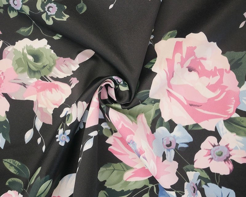 Pastel Flowers Sateen - BLACK