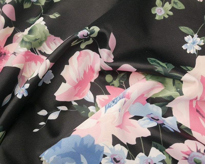Pastel Flowers Sateen - BLACK