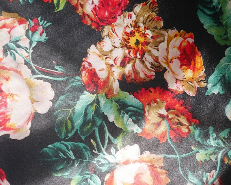 Green Leaves Floral Sateen - BLACK