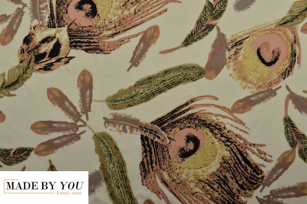 Viscose feathers print - BEIGE