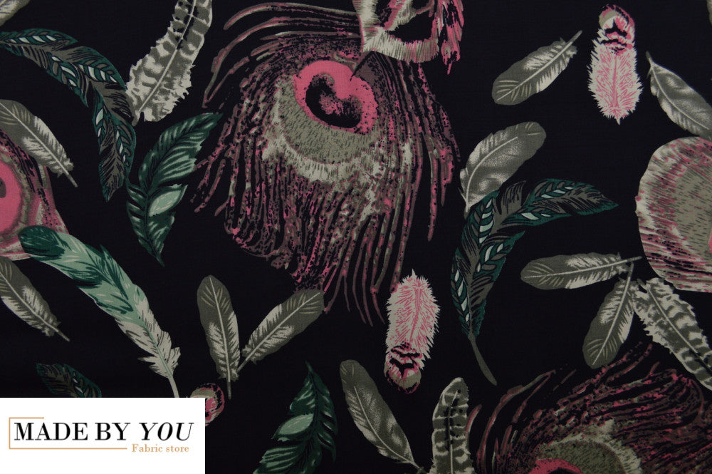 Viscose feathers print - NAVY