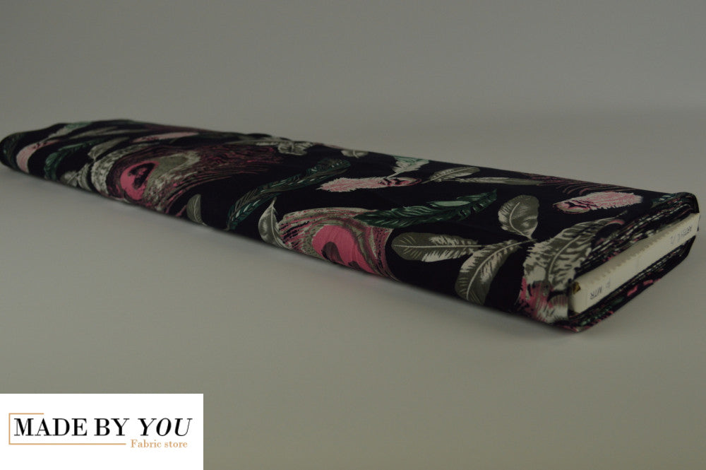 Viscose feathers print - NAVY