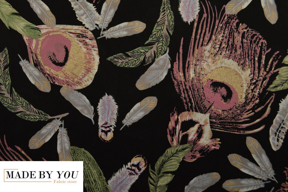 Viscose feathers print - BLACK