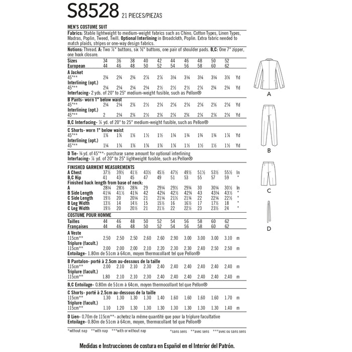 S8528 Men's Costume Suit. Size: 44-62