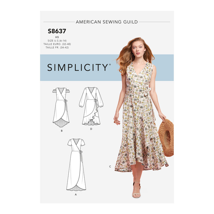 S8637 Misses' Wrap Dress. Size: 32-50