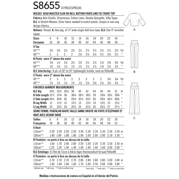 S8655 Misses High-Waisted Pants and Tie Top by Mimi G Style. Size: 32-50