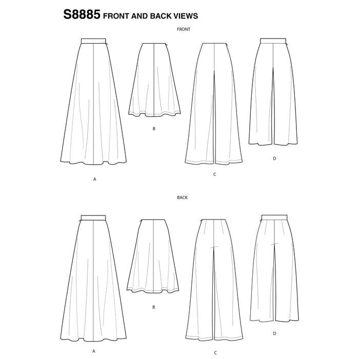 S8885 Misses' Skirt and Pants. Size: 32-48