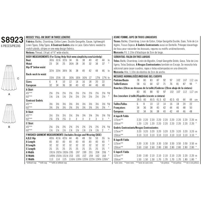 S8923 Misses' Pull-On Skirts. Size: 32-48