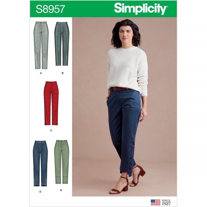S8957 Misses' Slim Leg Pant with Variations. Size: 32-48
